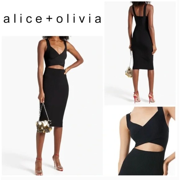 ALICE + OLIVIA Lidia Crisscross Bodice Cut Out Dress - Size M - Black - Picture 1 of 12